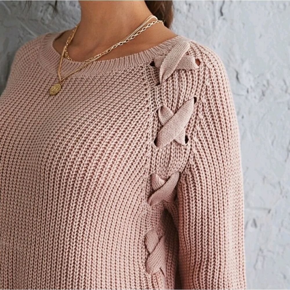 Lace Up Split Side Sweater